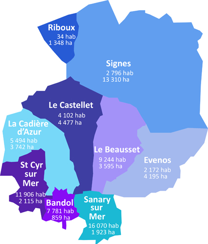 La carte de la Communauté d'agglomération Sud Sainte Baume