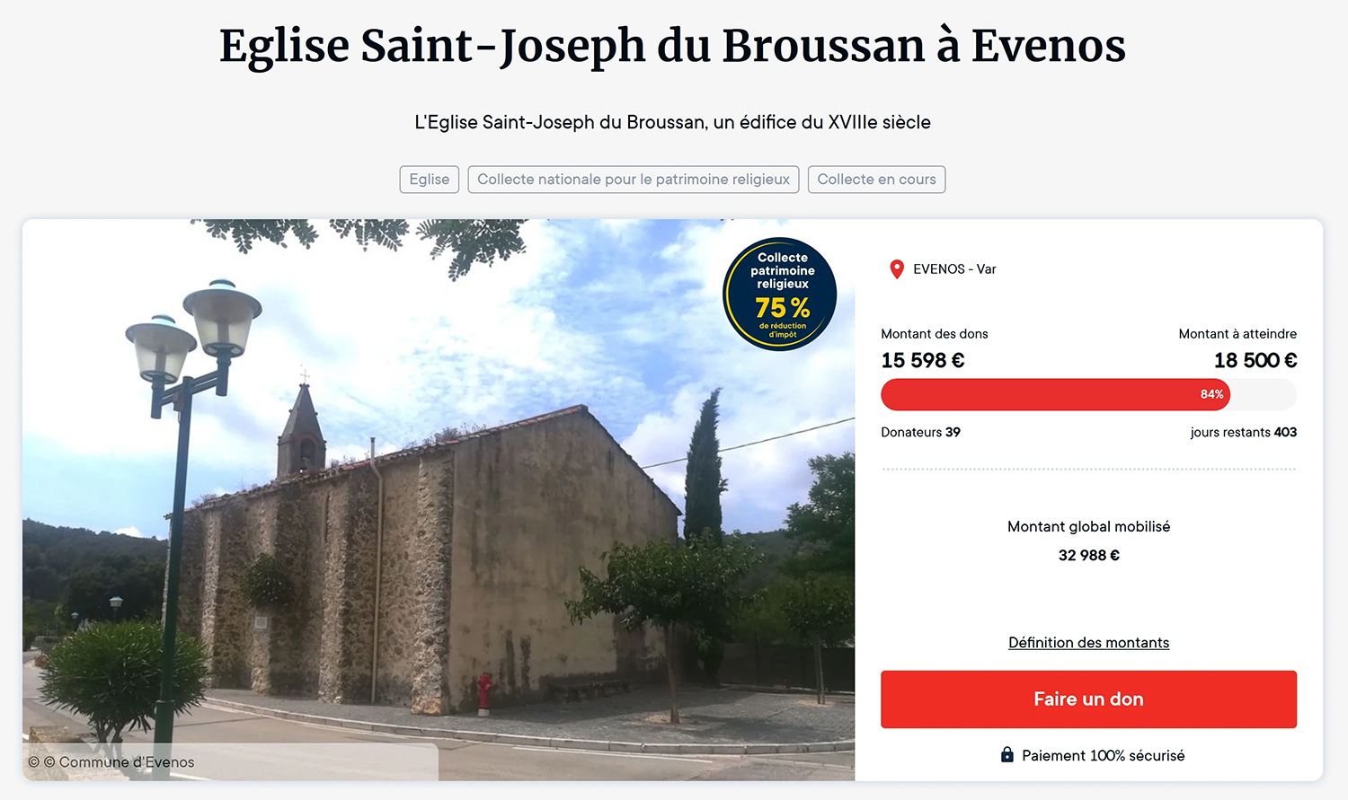 Rendez-vous sur le site de la Fondation du Patrimoine : https://www.fondation-patrimoine.org/les-projets/eglise-saint-joseph-evenos