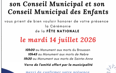 CÉRÉMONIE DE LA FÊTE NATIONALE - 14 JUILLET 2026