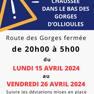 Travaux sur RDN8 : fermeture des Gorges entre 20h et 5h du 15 au 26 avril 2024