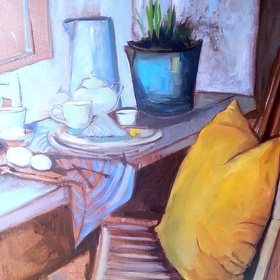 "Coussin jaune", oeuvre de Nina Parra (Evenos) - Acrylique, 73x60 cm