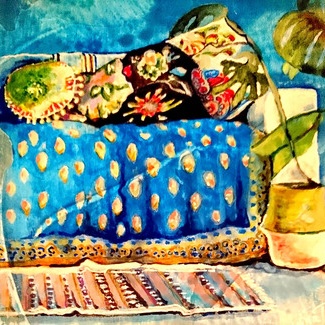 Petit coussin bleu, oeuvre de Nina Parra (Evenos) - 15 x 15 cm