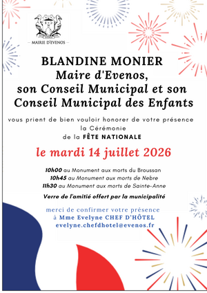 CÉRÉMONIE DE LA FÊTE NATIONALE - 14 JUILLET 2026