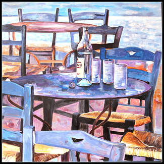 "L'ouzo, couleur bleu indigo" oeuvre de Nina Parra (Evenos) - (…)