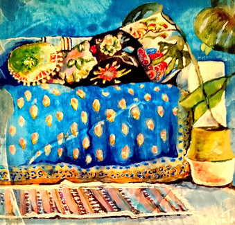 Petit coussin bleu, oeuvre de Nina Parra (Evenos) - 15 x 15 cm